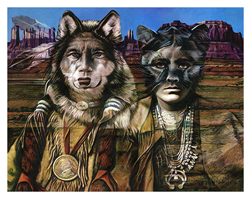 Navajo Shapeshifters-An Original Metaphysical Oil Painting by Kathryn Rutherford-Heirloom Art Studio of the Navajo Shapeshifter Legend