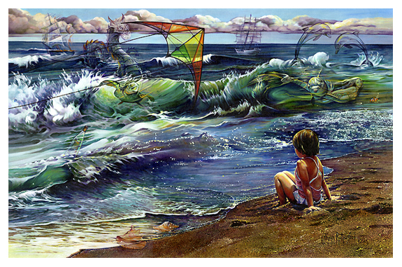 Seaside Rendezvous-An Original Oil Metaphysical Spirit Painting on Canvas by Kathryn Rutherford-Heirloom Art Studio